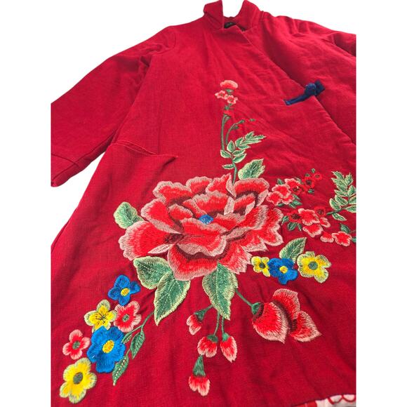 Red Embroidered Chinese Swing Coat - Picture 2 of 7